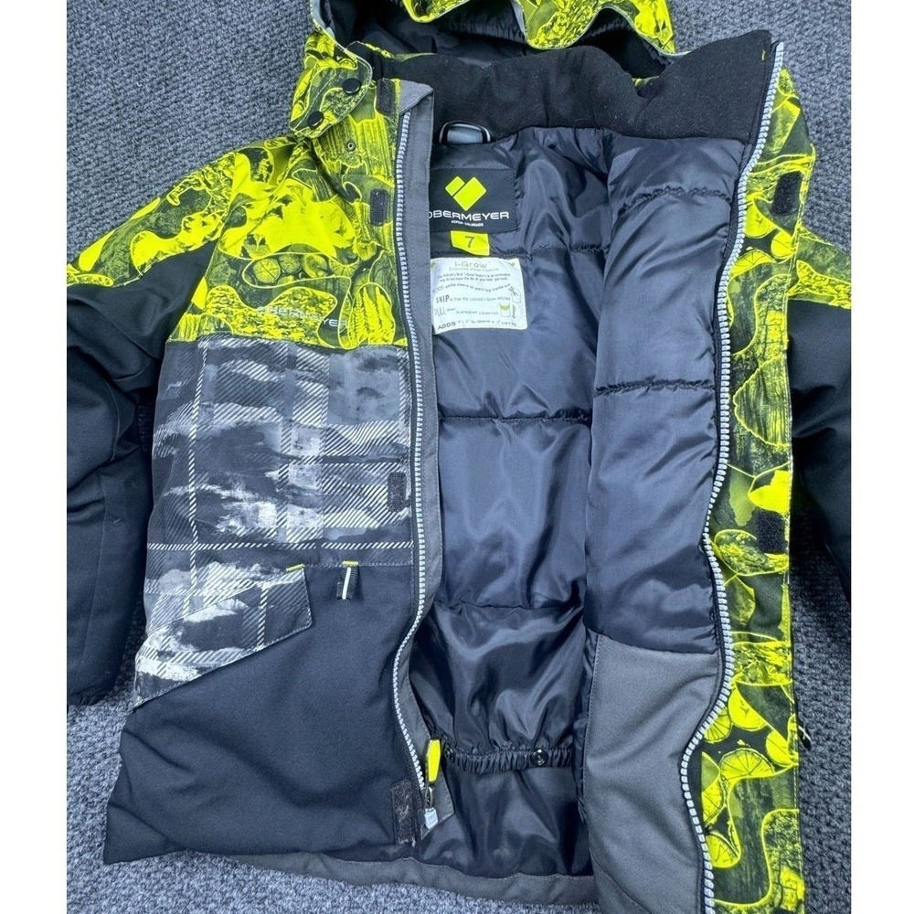 Obermeyer Boys Ski Snowboard Jacket I-Grow Hooded Insulated Black Green 7 Retro - Picture 3 of 8
